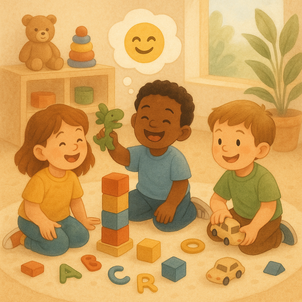 Children learning with books and STEM toys